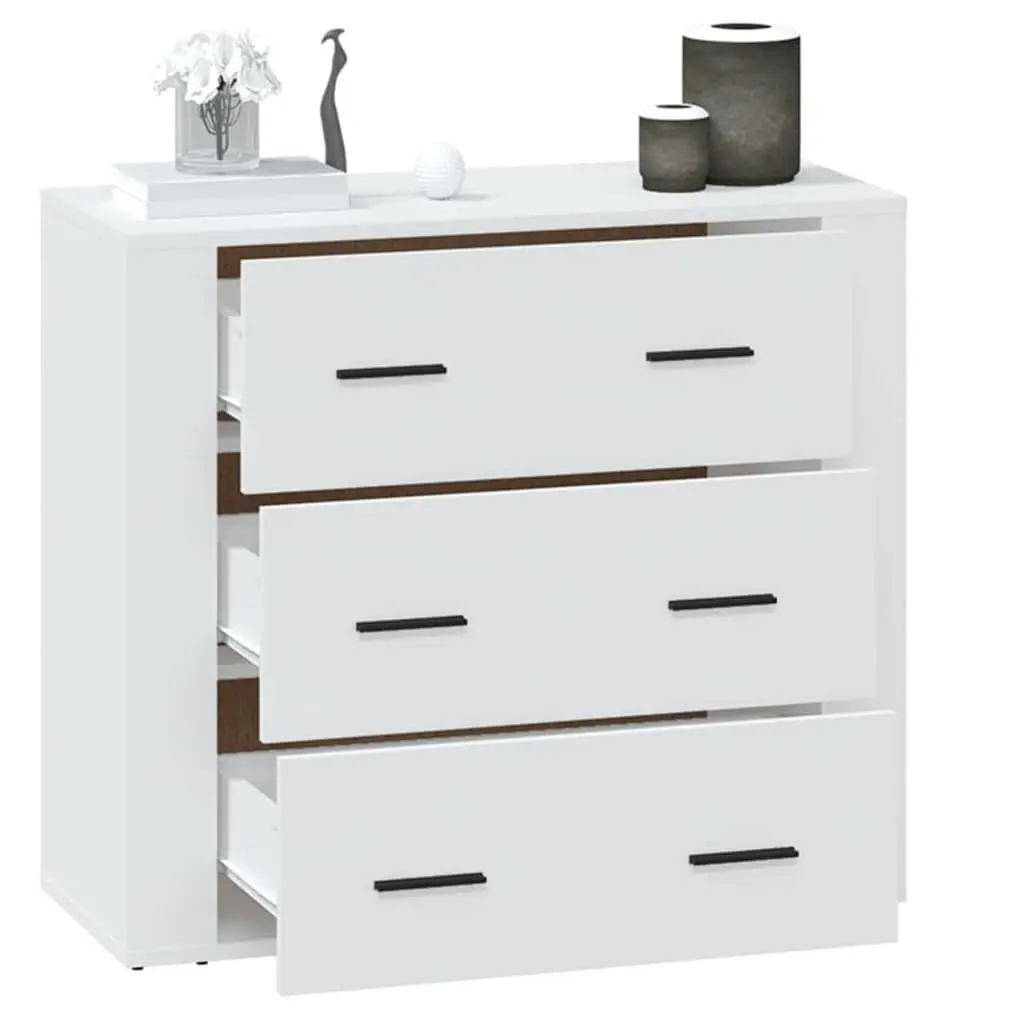 Engineered Wood Sideboard Cabinet White 80x33x70cm 3 Drawers Storage Buffet