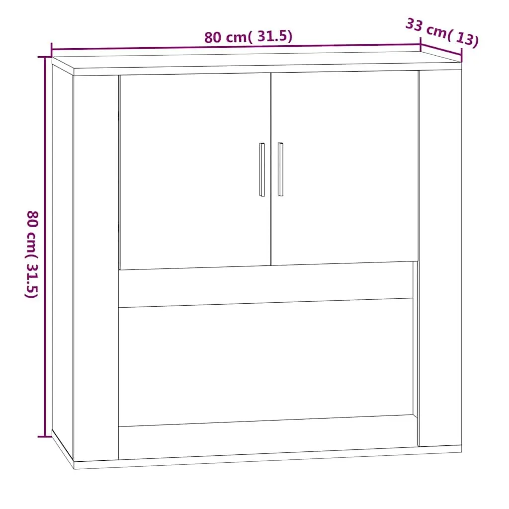 Wall Cabinet Storage Smoked Oak Engineered Wood 80cm Width 33cm Depth 80cm Height Wall-Mounted Organiser