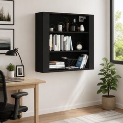 Wall Cabinet Black 80x33x80 cm Storage Organiser 3 Shelves Engineered Wood