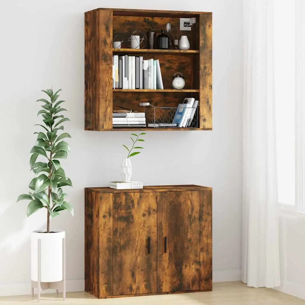 Storage Organiser Wall Cabinet Engineered Wood Brown 80cm x 33cm x 80cm with 3 Shelves for Home and Garden Use