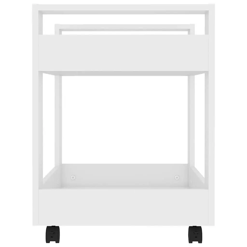Desk Trolley Open Shelves Engineered Wood 60x45x60cm White Rolling Casters