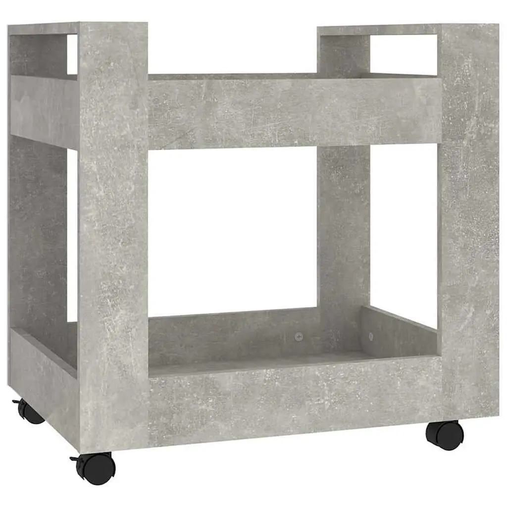 Storage Cart Grey Engineered Wood 60x45x60cm with Two Open Shelves and Four Castors for Organizing Office Supplies and Everyday Items