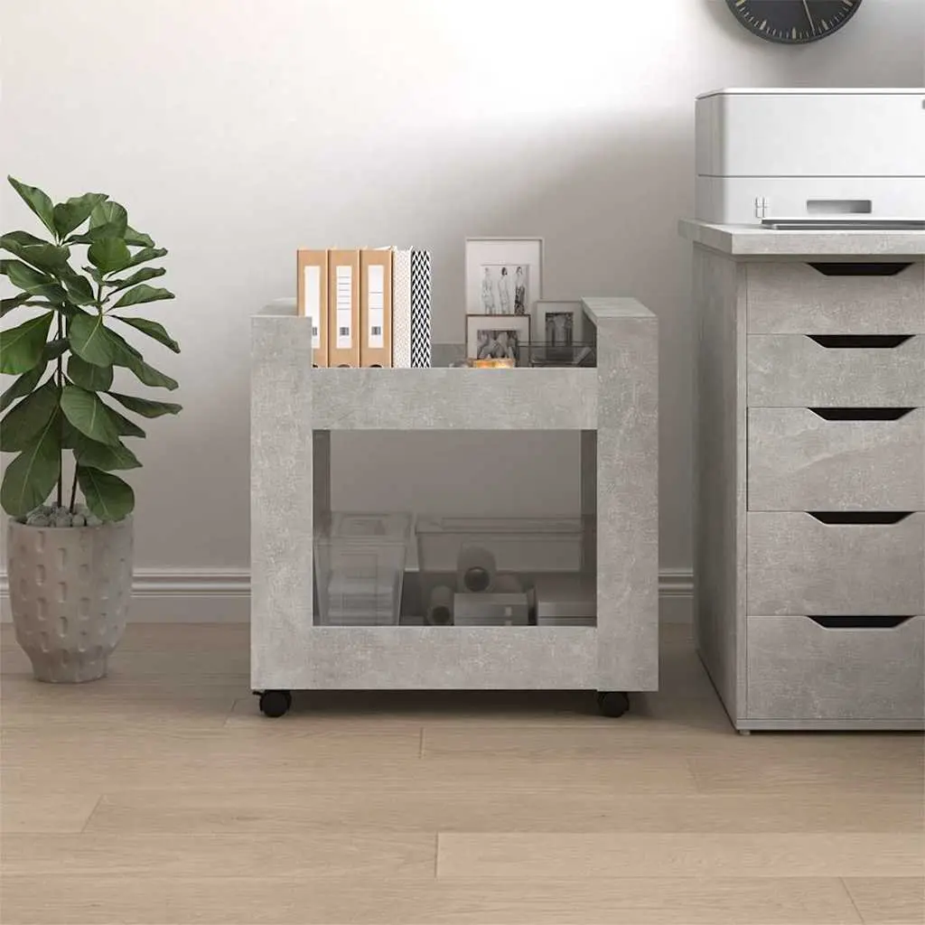Storage Cart Grey Engineered Wood 60x45x60cm with Two Open Shelves and Four Castors for Organizing Office Supplies and Everyday Items