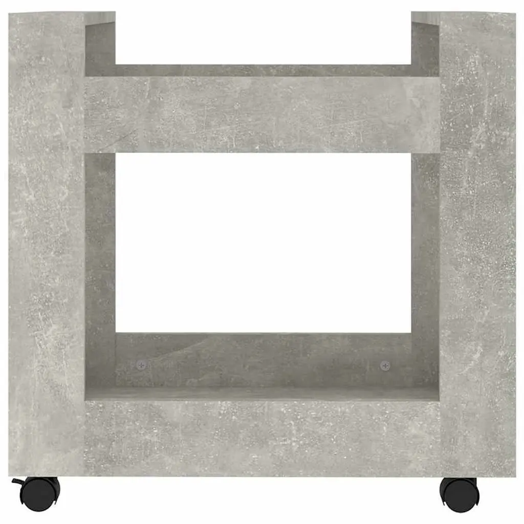 Storage Cart Grey Engineered Wood 60x45x60cm with Two Open Shelves and Four Castors for Organizing Office Supplies and Everyday Items