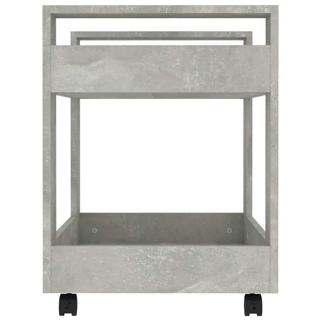 Storage Cart Grey Engineered Wood 60x45x60cm with Two Open Shelves and Four Castors for Organizing Office Supplies and Everyday Items