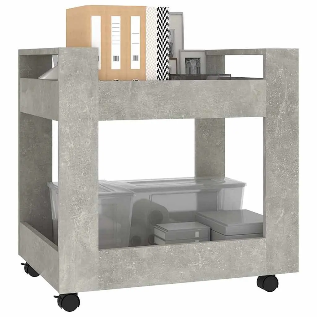 Storage Cart Grey Engineered Wood 60x45x60cm with Two Open Shelves and Four Castors for Organizing Office Supplies and Everyday Items