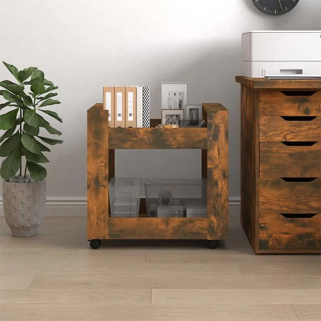 Desk Trolley Mobile Storage Smoked Oak Open Shelves 60x45x60 cm Brown with Casters