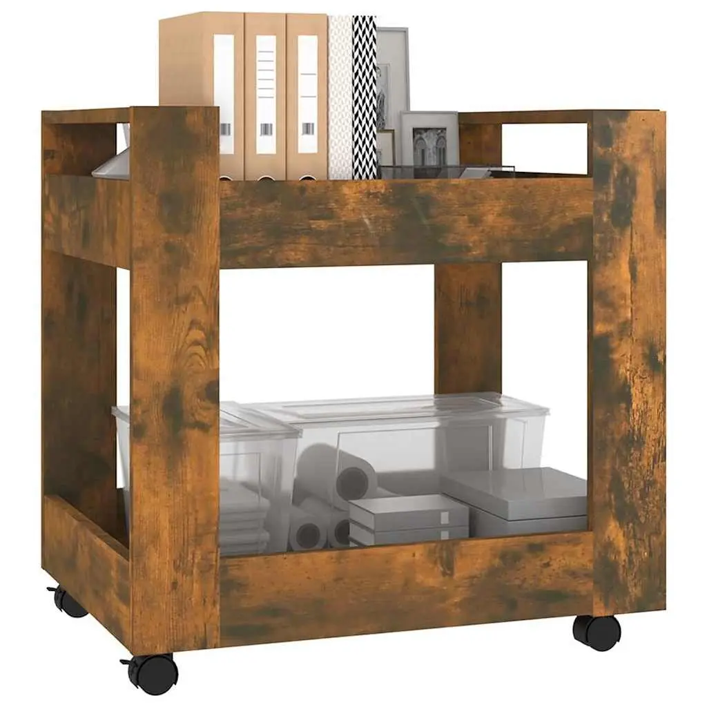 Desk Trolley Mobile Storage Smoked Oak Open Shelves 60x45x60 cm Brown with Casters