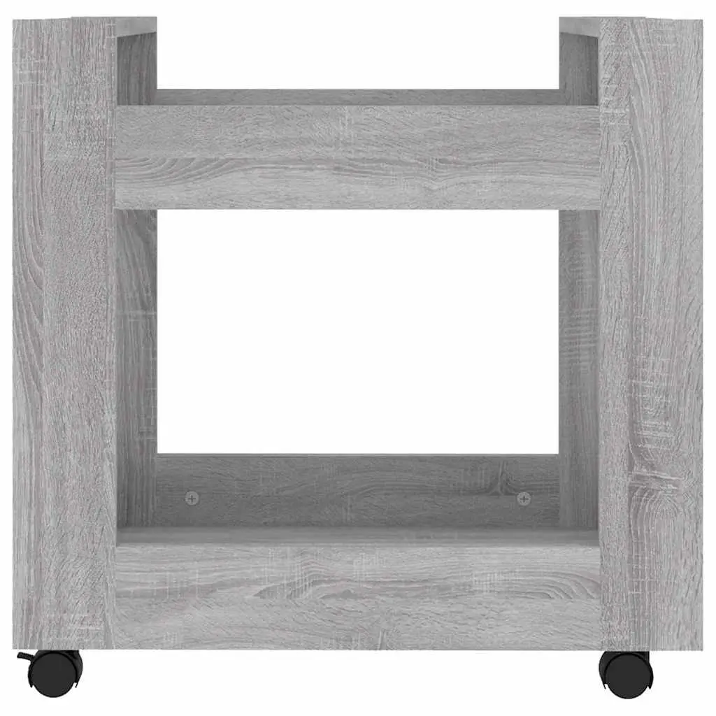 Desk Trolley Engineered Wood 60 x 45 x 60 cm Grey Sonoma 2 Shelf Rolling Casters Mobile Office
