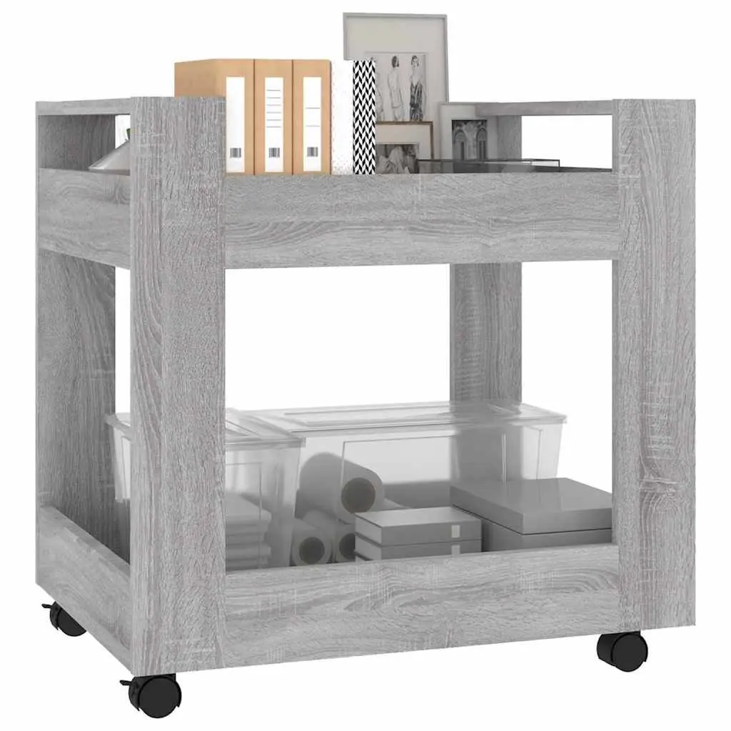 Desk Trolley Engineered Wood 60 x 45 x 60 cm Grey Sonoma 2 Shelf Rolling Casters Mobile Office