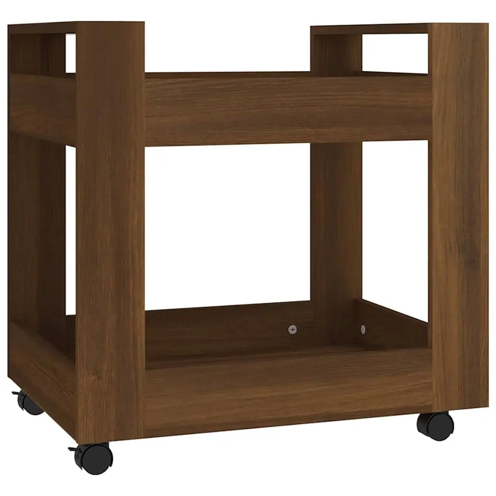 Desk Trolley Engineered Wood 60x45x60 cm Brown with 2 Open Shelves and Rolling Castors