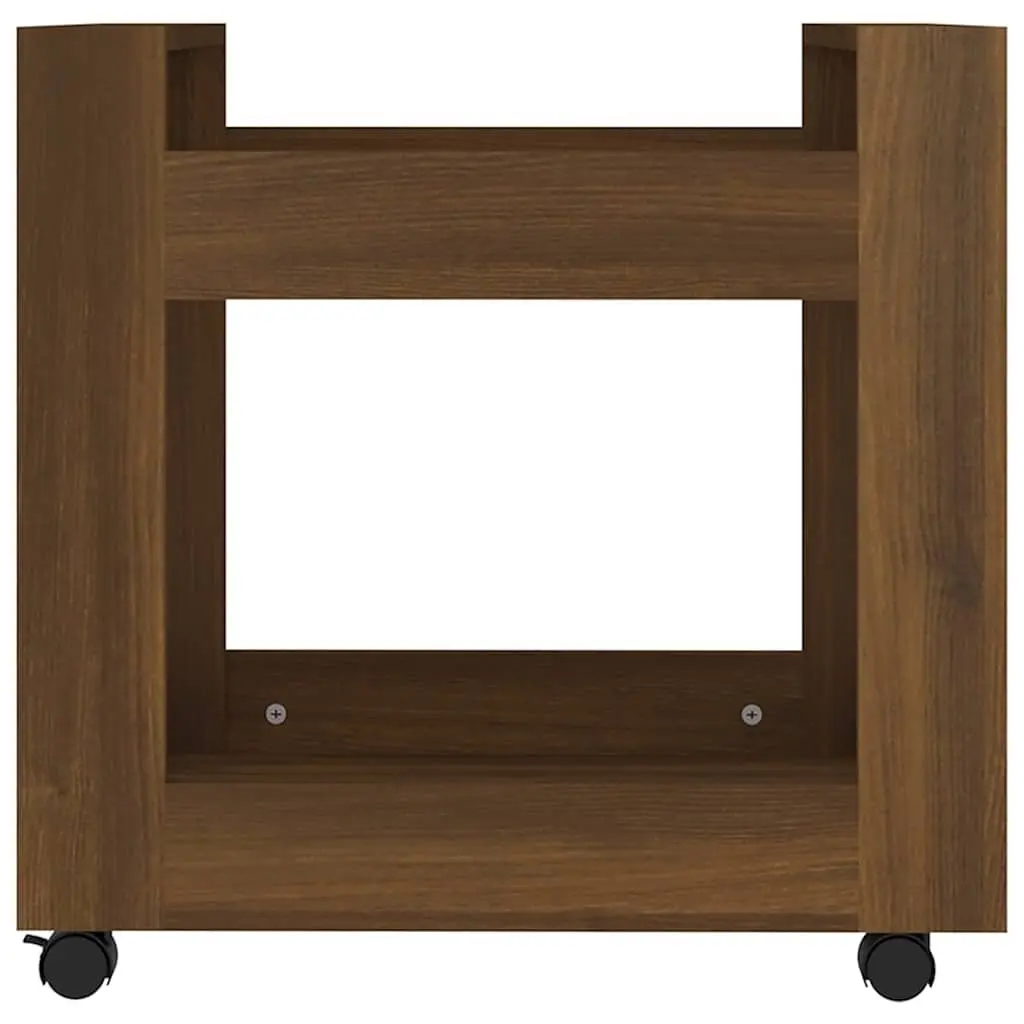 Desk Trolley Engineered Wood 60x45x60 cm Brown with 2 Open Shelves and Rolling Castors