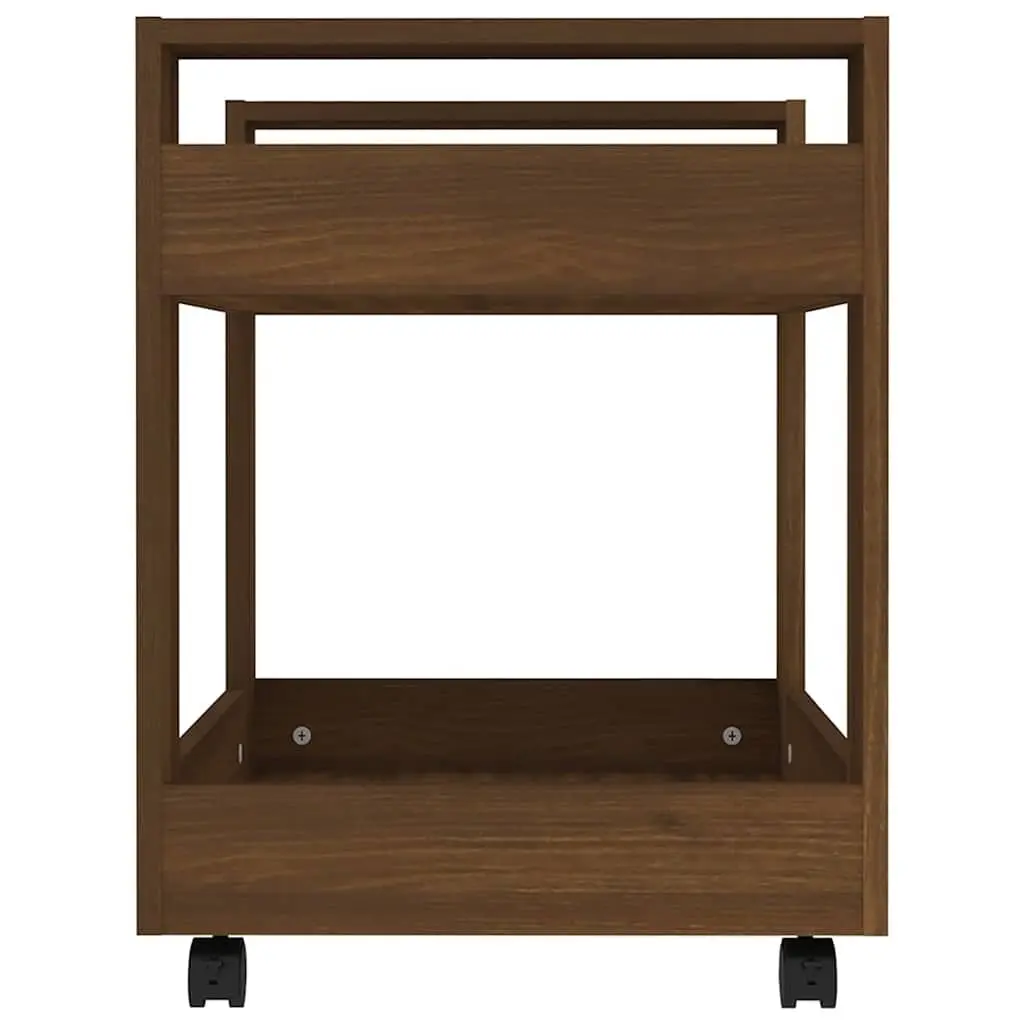 Desk Trolley Engineered Wood 60x45x60 cm Brown with 2 Open Shelves and Rolling Castors
