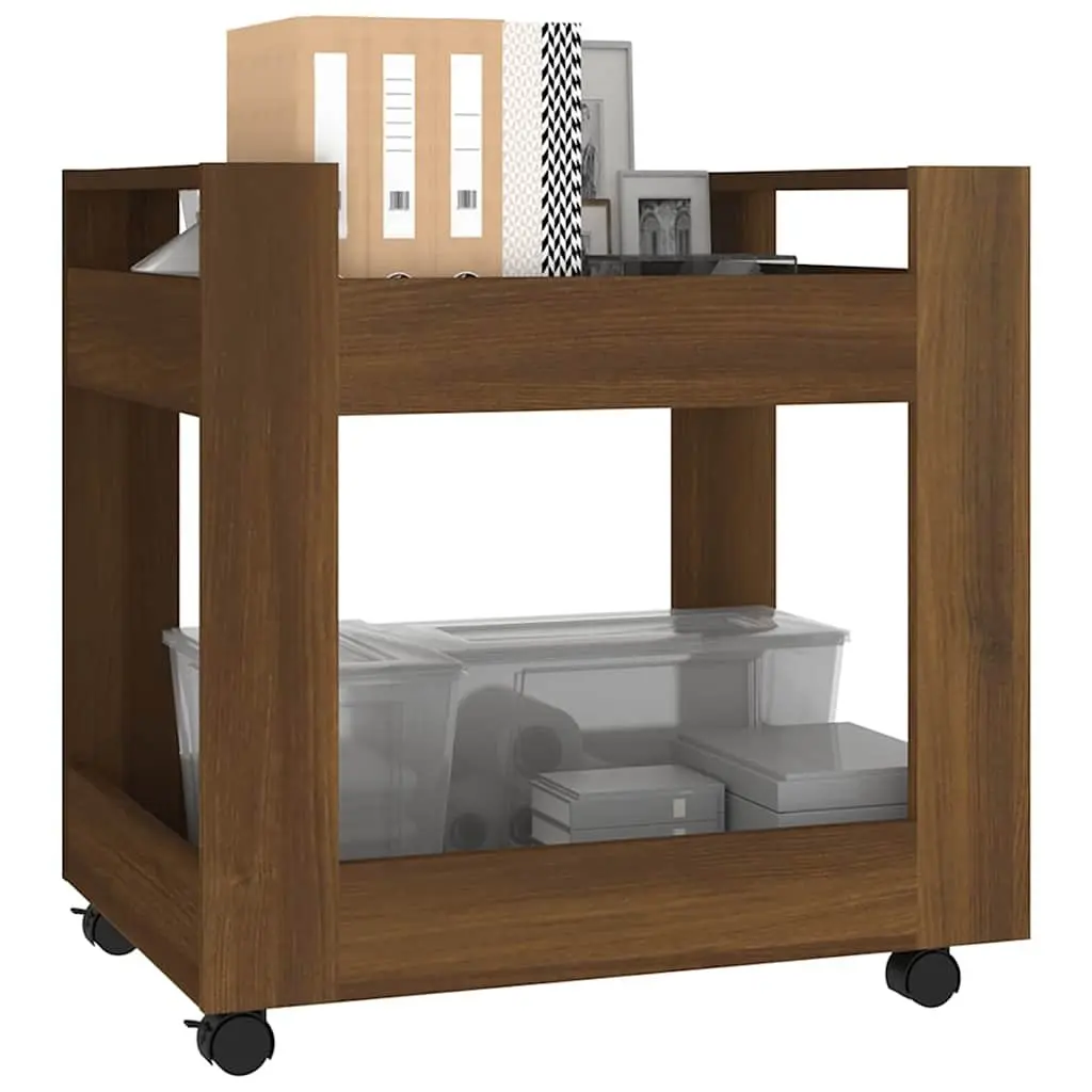 Desk Trolley Engineered Wood 60x45x60 cm Brown with 2 Open Shelves and Rolling Castors