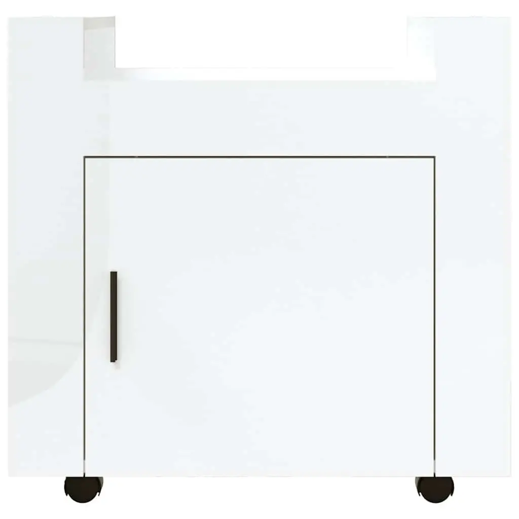 Mobile Storage Cart Engineered Wood White Gloss 60x45x60cm with Door and Casters