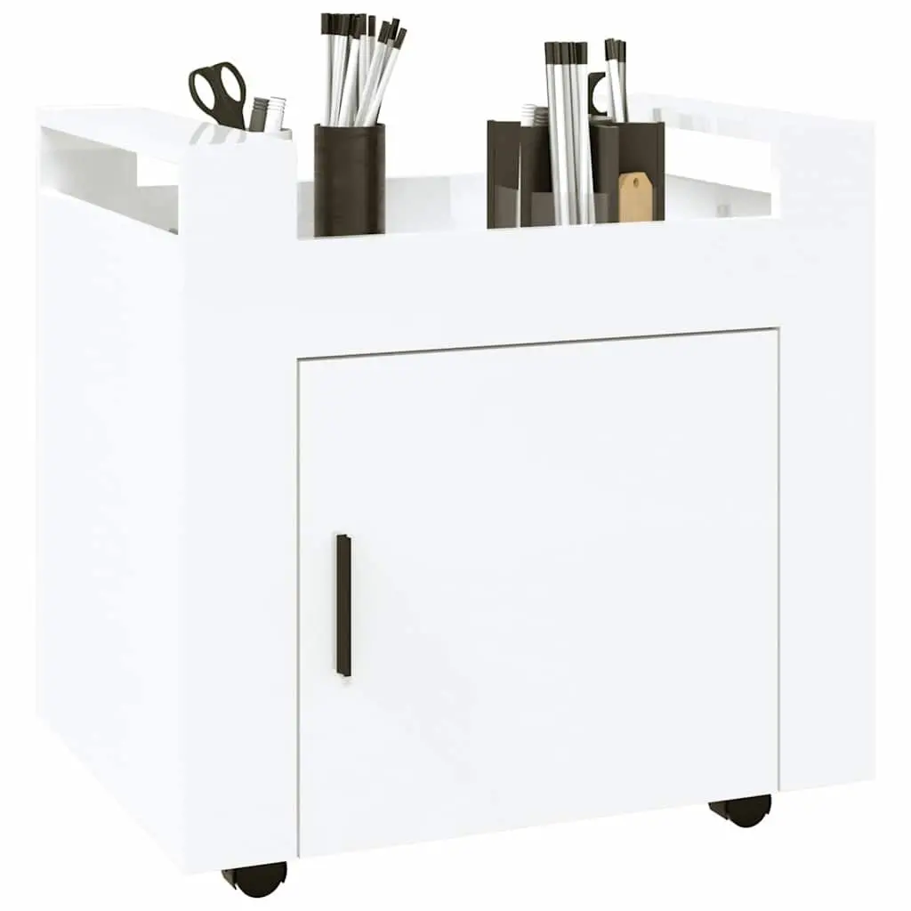 Mobile Storage Cart Engineered Wood White Gloss 60x45x60cm with Door and Casters