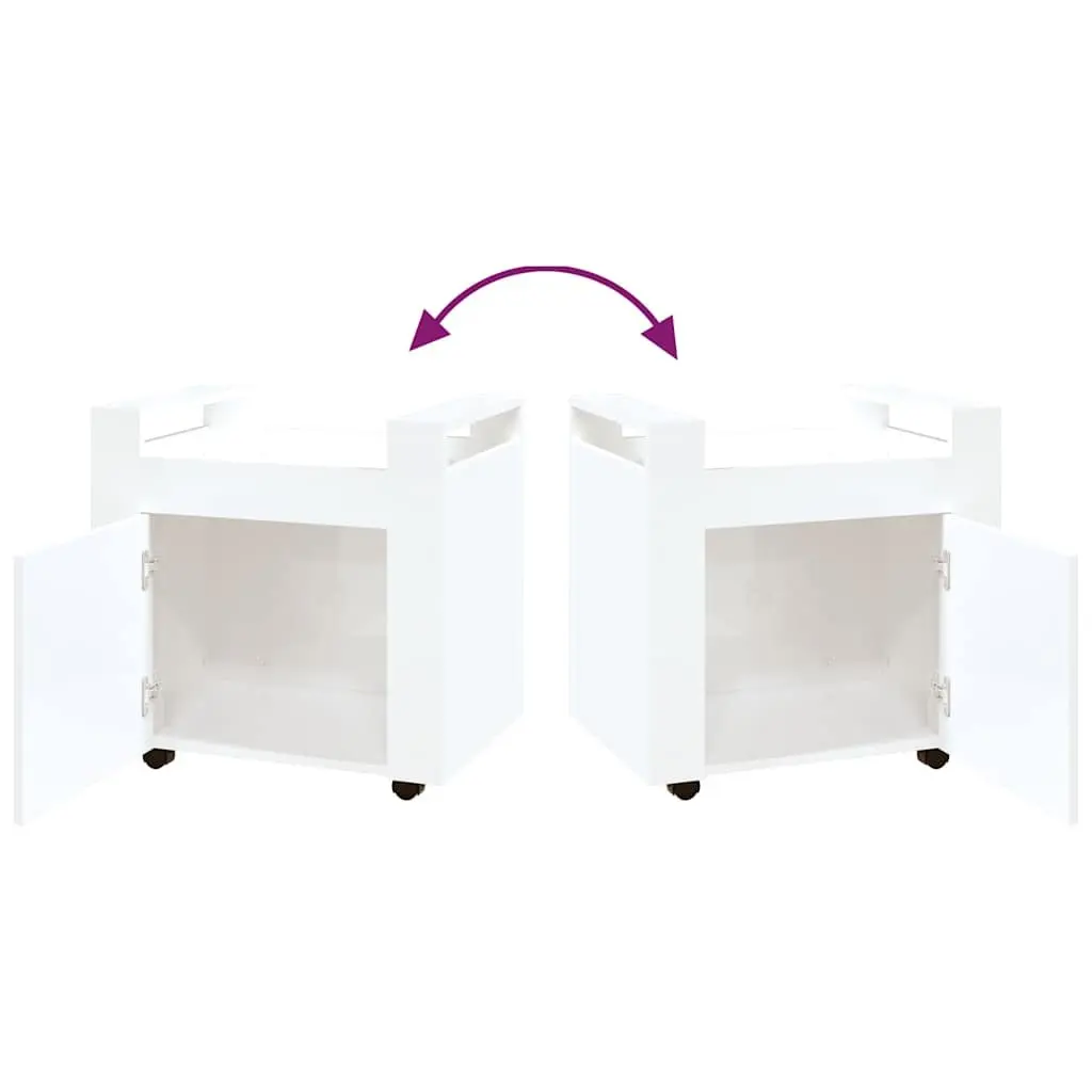 Mobile Storage Cart Engineered Wood White Gloss 60x45x60cm with Door and Casters