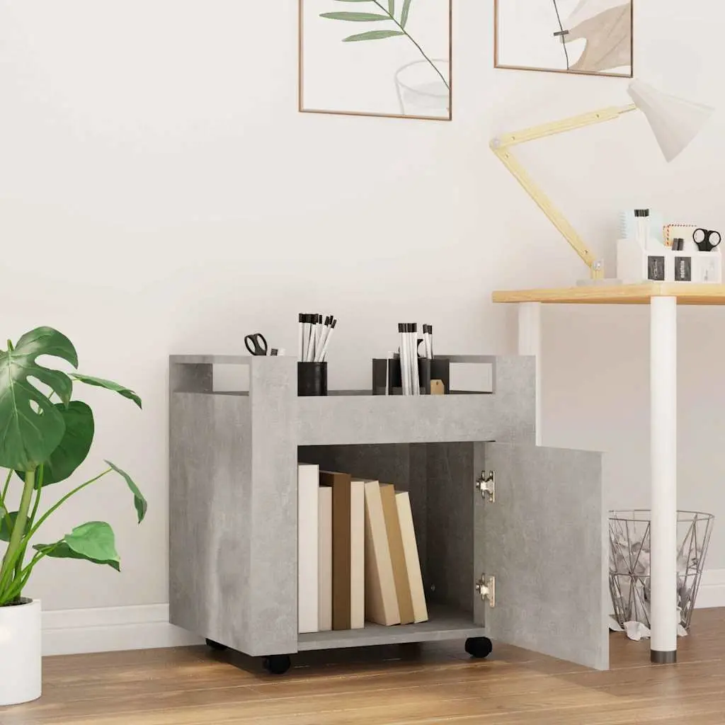 Mobile Storage Cabinet Engineered Wood 60x45x60cm Grey Desk Trolley with Casters