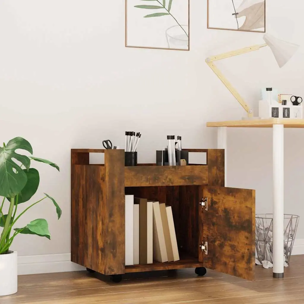 Desk Trolley Engineered Wood Brown Office Storage Unit 60W x 45D x 60H cm