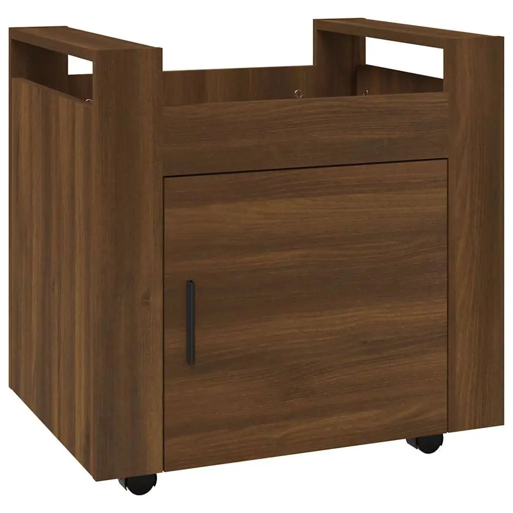 Desk Trolley Engineered Wood 60L x 45W x 60H cm Brown Oak Storage Cabinet on Wheels