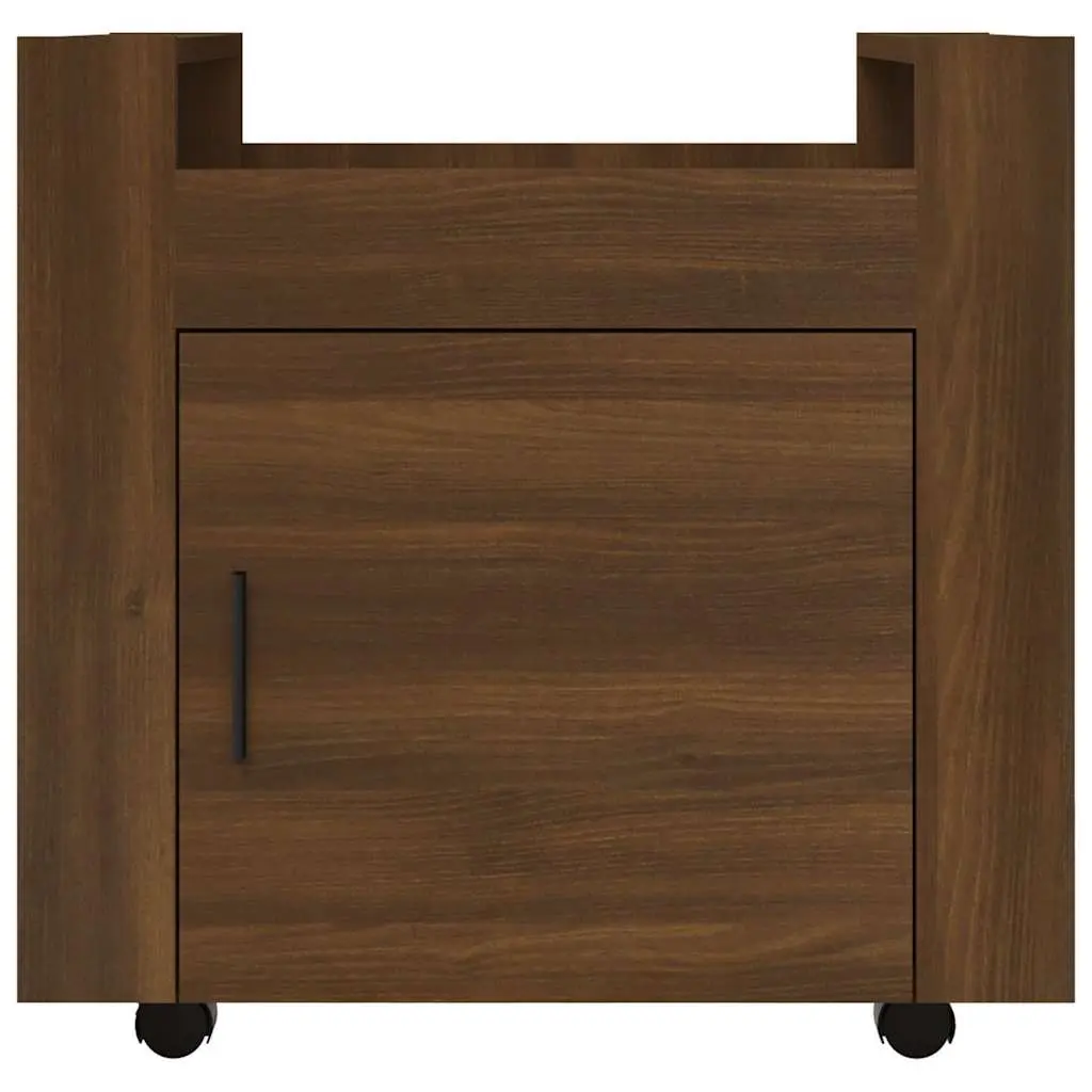 Desk Trolley Engineered Wood 60L x 45W x 60H cm Brown Oak Storage Cabinet on Wheels