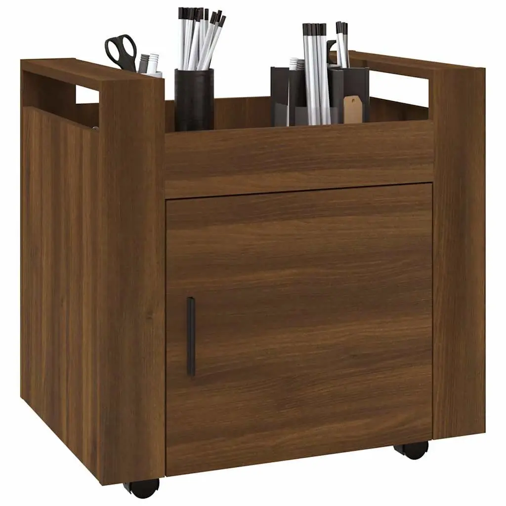 Desk Trolley Engineered Wood 60L x 45W x 60H cm Brown Oak Storage Cabinet on Wheels