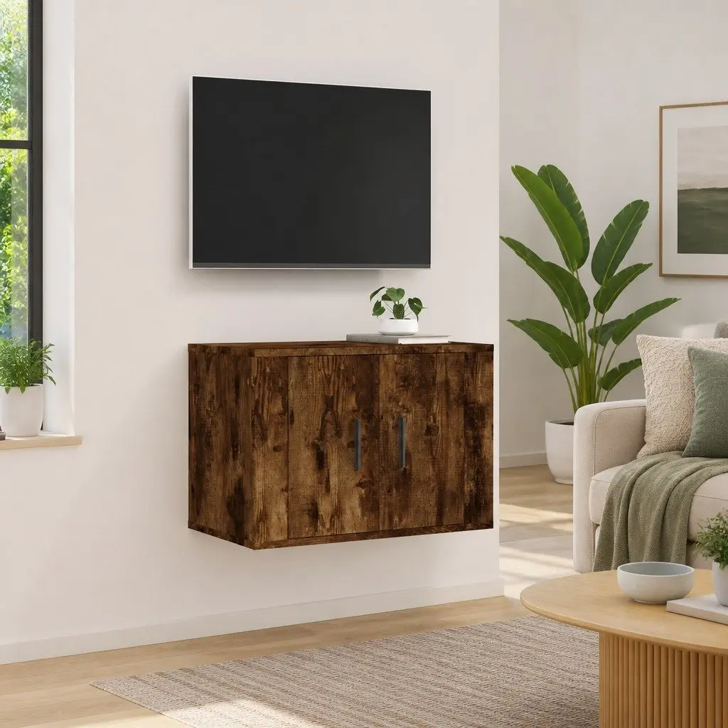 Wall Mounted TV Cabinet Brown Engineered Wood Storage Unit 57x34.5x40cm