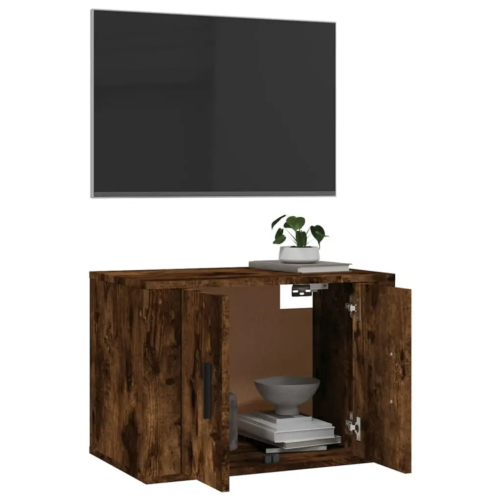 Wall Mounted TV Cabinet Brown Engineered Wood Storage Unit 57x34.5x40cm