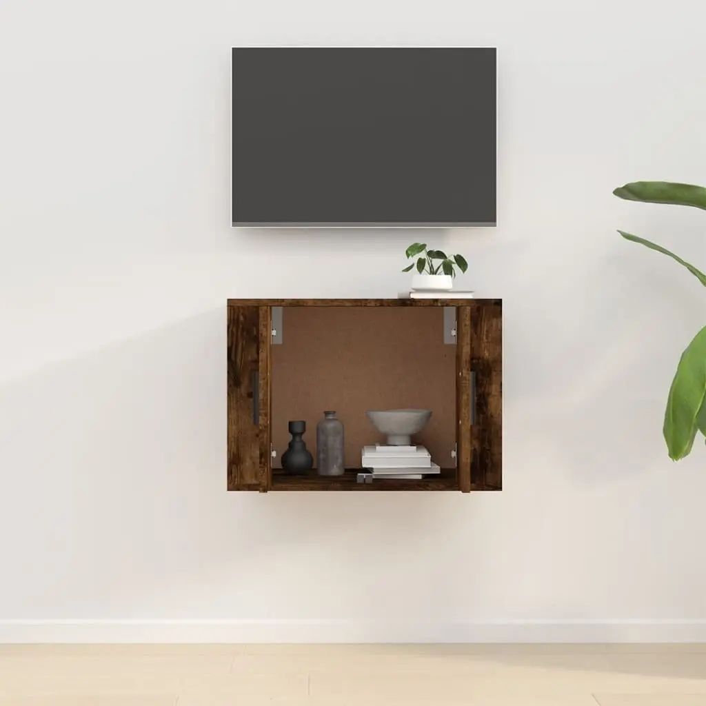 Wall Mounted TV Cabinet Brown Engineered Wood Storage Unit 57x34.5x40cm