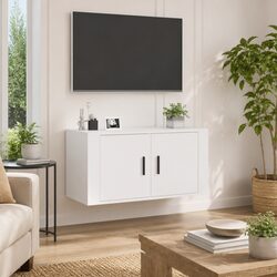 Functional Wall Mounted TV Cabinet in White 80x34.5x40cm