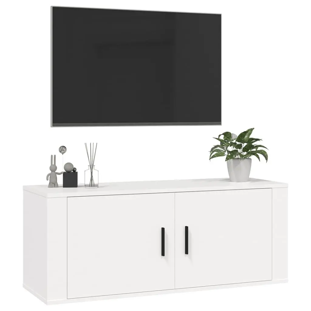 Wall Mounted TV Cabinet White 100x34.5x40 cm Media Storage Unit Shelving