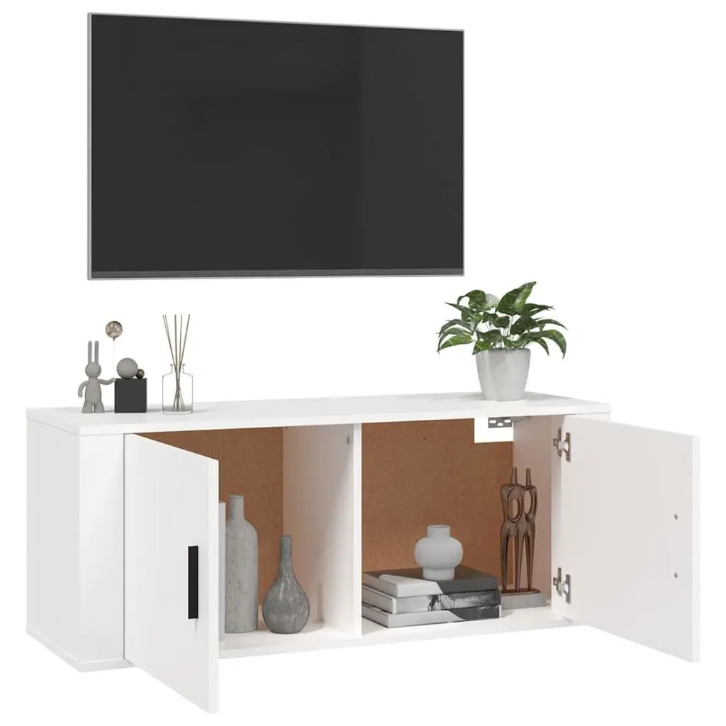 Wall Mounted TV Cabinet White 100x34.5x40 cm Media Storage Unit Shelving
