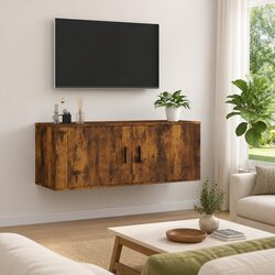 Wall Mounted TV Cabinet Brown Engineered Wood Storage Unit 100x34.5x40cm
