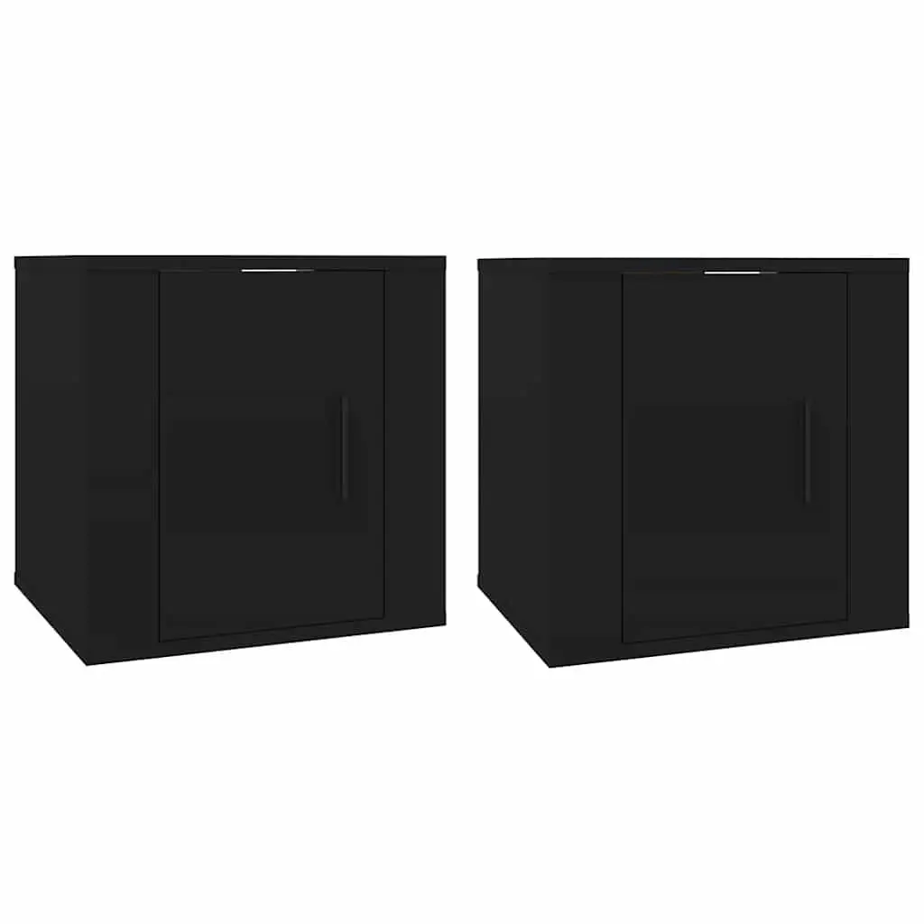 Wall Mounted TV Cabinet Media Display Shelves Engineered Wood Black 40x34.5x40cm 2 Piece