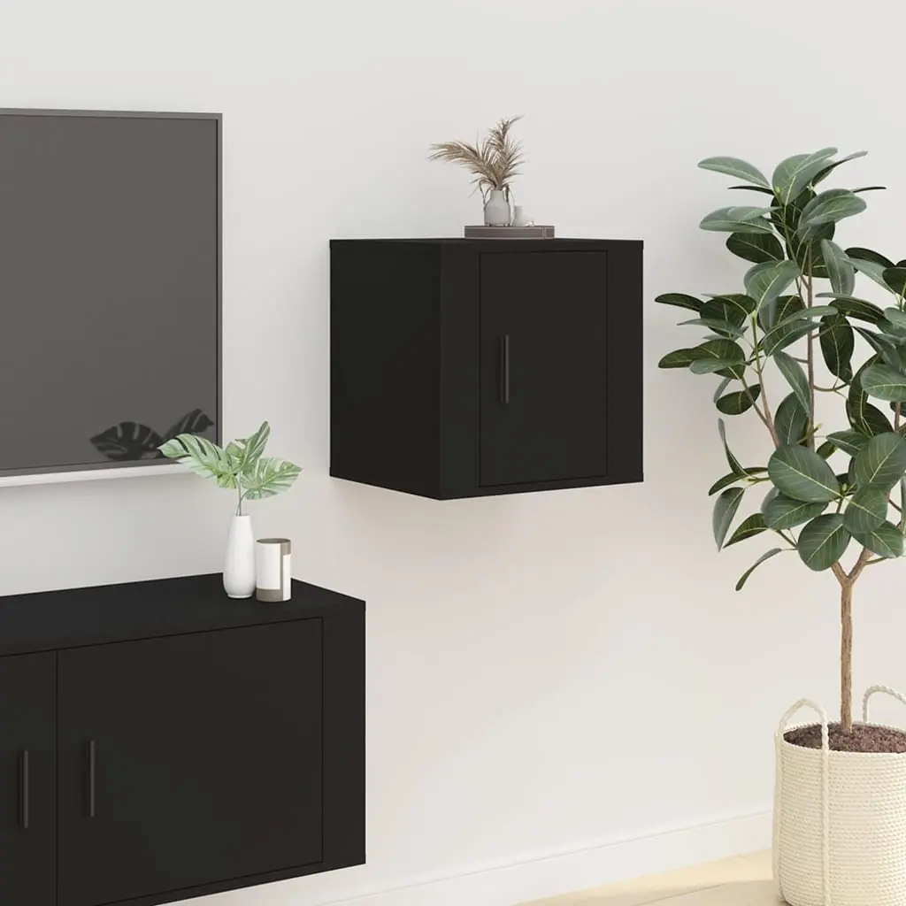 Wall Mounted TV Cabinet Media Display Shelves Engineered Wood Black 40x34.5x40cm 2 Piece