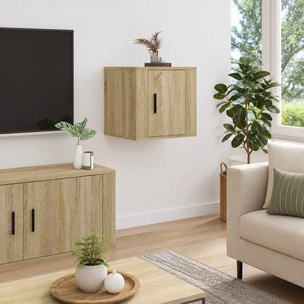 Brown Wall Mounted Media Storage Unit Engineered Wood Floating Shelf 40x34.5x40cm