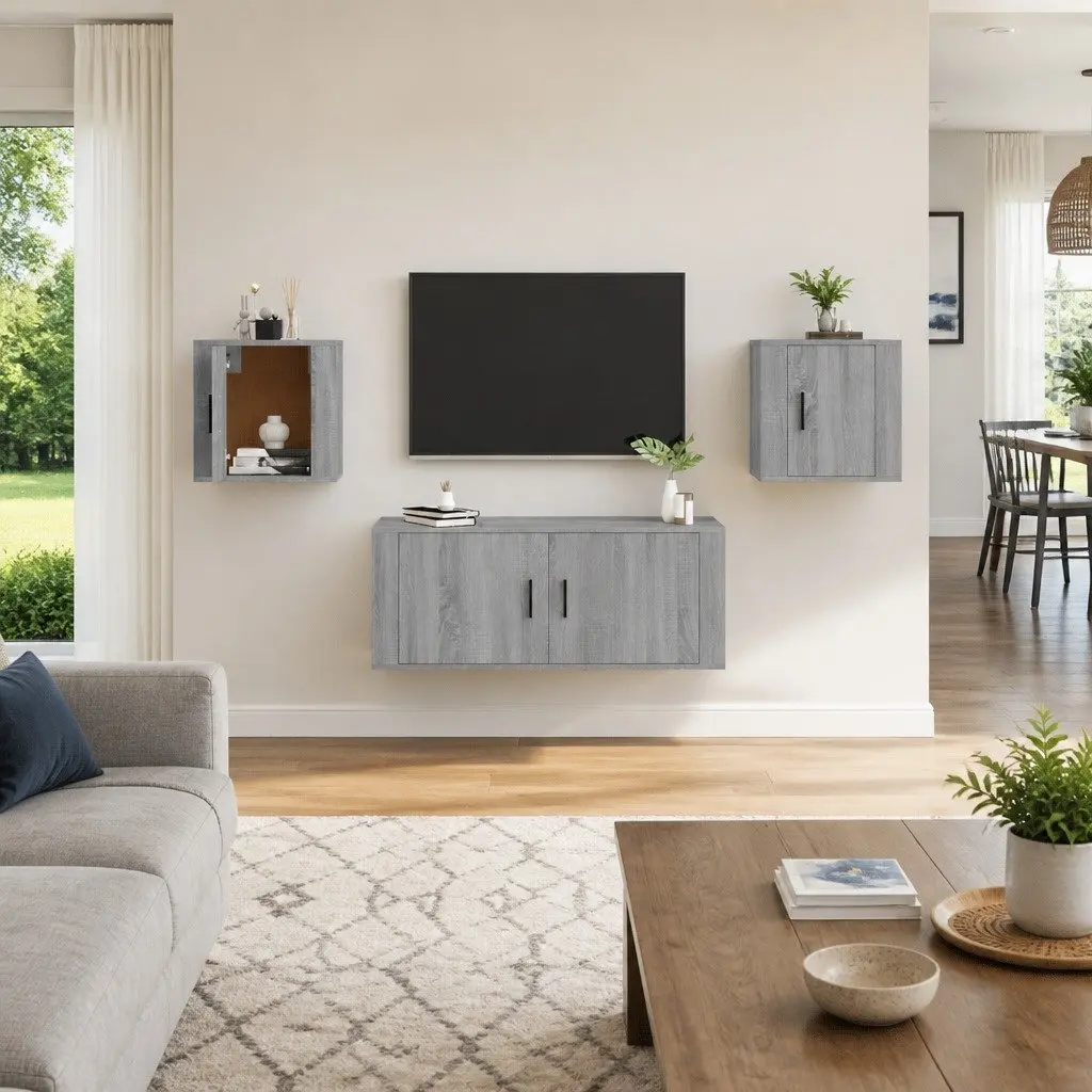 Wall Mounted TV Cabinet Engineered Wood 40x34.5x40cm Grey Storage Unit Media Display