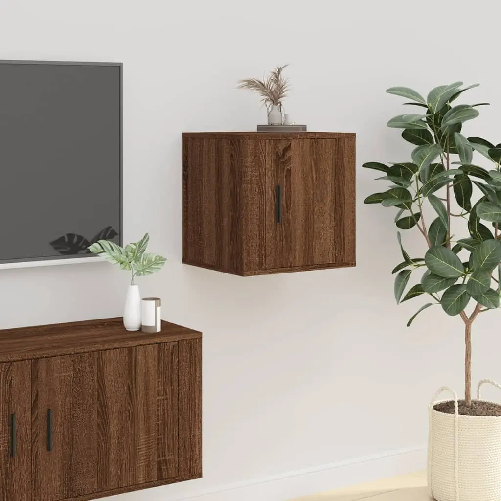 Wall Mounted TV Cabinet 2 pcs Brown Oak Storage Media Unit Organiser Display