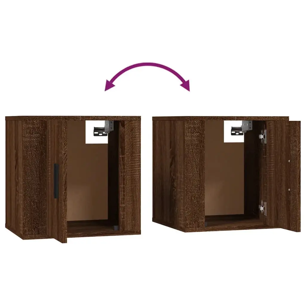 Wall Mounted TV Cabinet 2 pcs Brown Oak Storage Media Unit Organiser Display