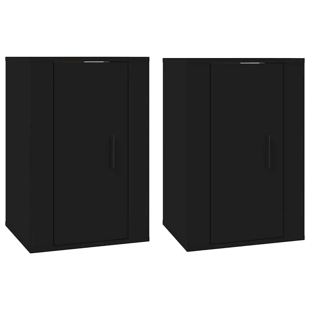 Wall Mounted Storage Unit Black Engineered Wood Display Shelf 40x34.5x60cm 2 Piece Media Organiser