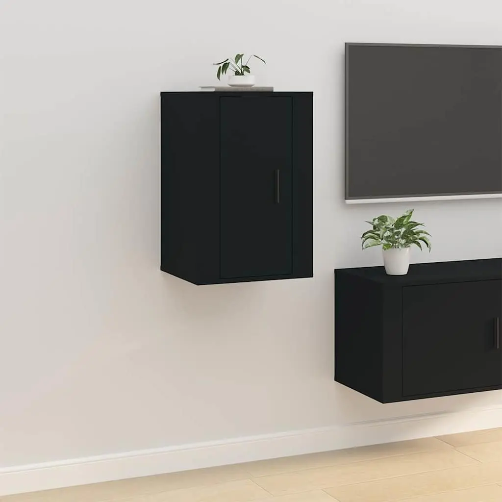 Wall Mounted Storage Unit Black Engineered Wood Display Shelf 40x34.5x60cm 2 Piece Media Organiser