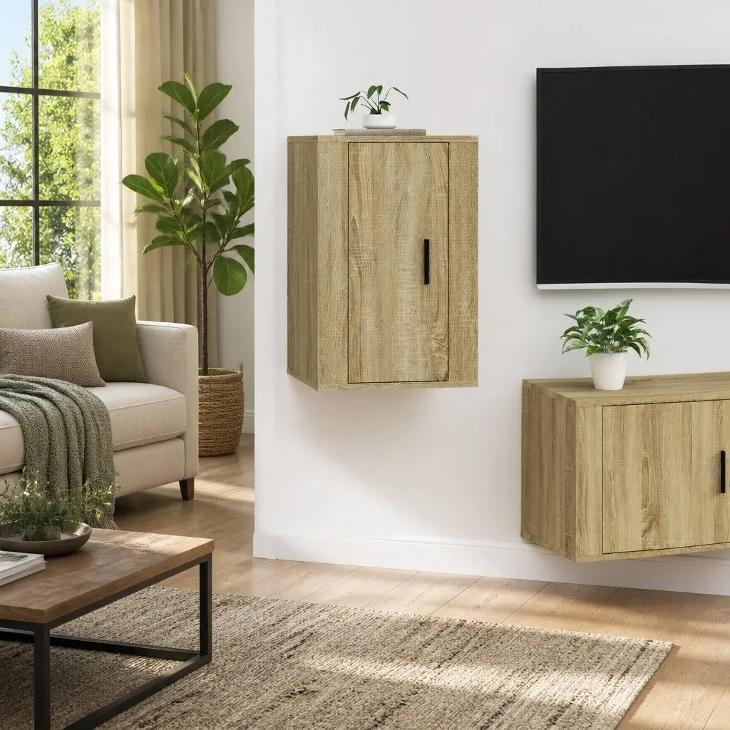 Wall Mounted TV Cabinet Brown Media Storage Unit Floating Shelves Display Stand