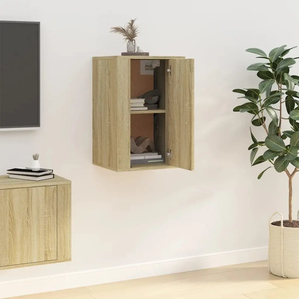 Wall Mounted TV Cabinet Brown Media Storage Unit Floating Shelves Display Stand