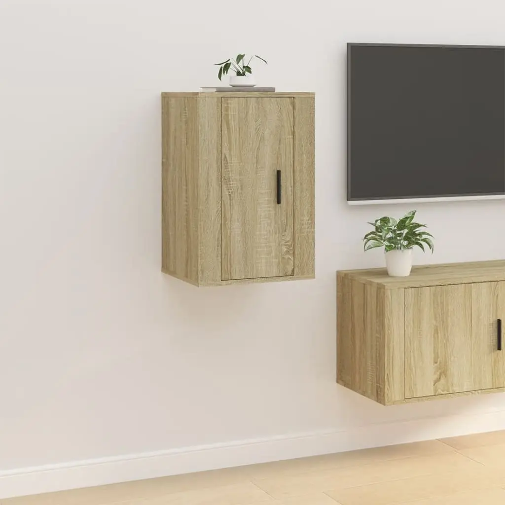 Wall Mounted TV Cabinet 2 Pieces Sonoma Oak Storage Media Unit Floating Display