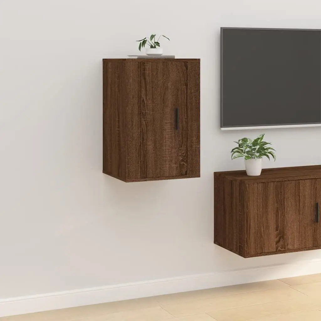 Wall Mounted TV Cabinet in Brown Oak Finish