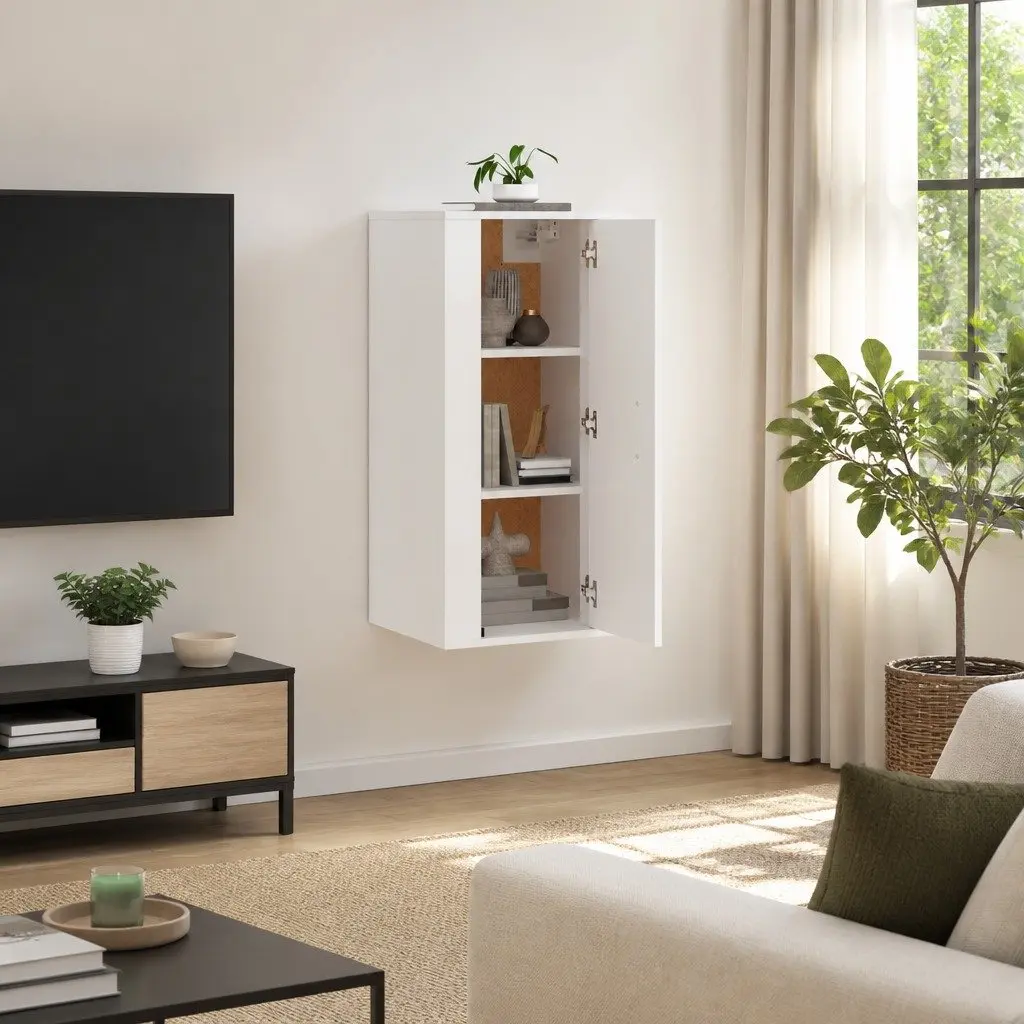 Wall Mounted Storage Unit TV Cabinet Engineered Wood 40x34.5x80cm White