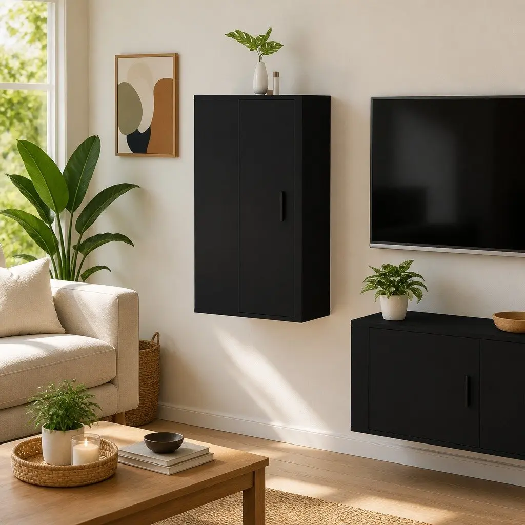 Wall Mounted TV Cabinet Black Storage Media Display Unit 40x34.5x80cm