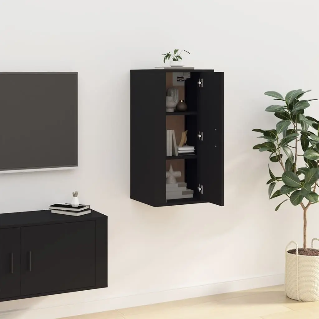 Wall Mounted TV Cabinet Black Storage Media Display Unit 40x34.5x80cm