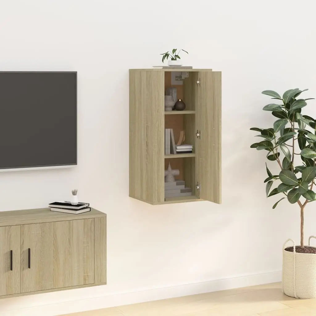 Wall Mounted TV Cabinet Engineered Wood 40 x 34.5 x 80 cm Brown Storage Unit