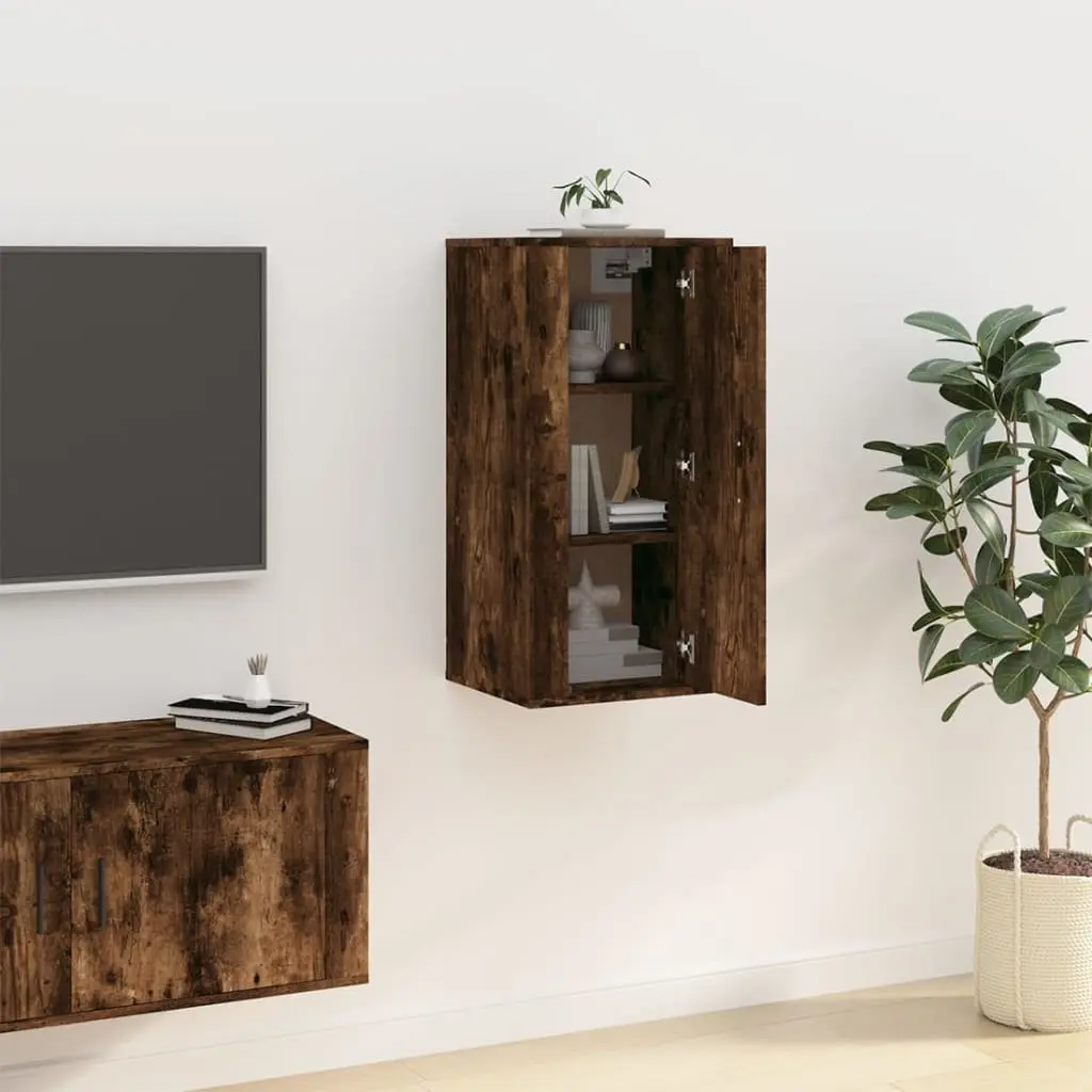 Wall Mounted Cabinet Media Storage Unit Engineered Wood Brown 3 Compartment 40x34.5x80cm